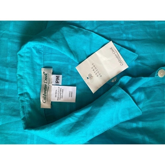 𝅺coldwater  Creek 100% cotton turquoise thin blouse .PM. NWT - Picture 5 of 7
